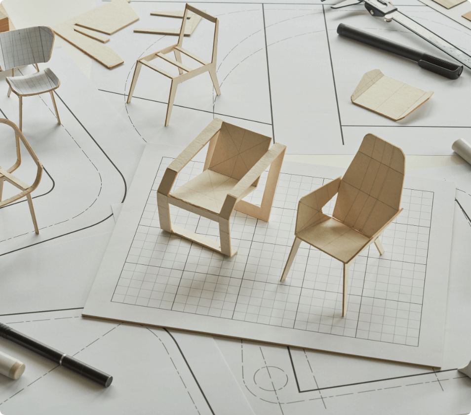 紙で作られた家具の模型